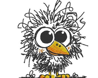 Funny Crazy Bird Embroidery Design, Cute Bird Machine Embroidery File, 3 sizes, Instant Download