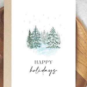 Biglietto di Natale minimalista con pini nella neve / Download digitale / Biglietto di Natale stampabile / Elegante saluto per le vacanze invernali