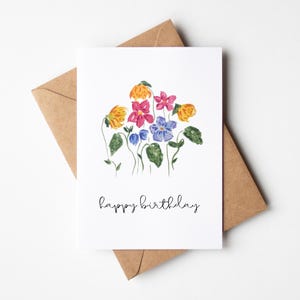 Happy Birthday Card, Watercolor Flower Art Design, Digital Download, Printable Greeting Card, Perfect Bday Gift for Her