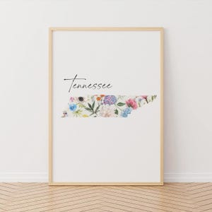Carte florale Tennessee imprimable, Art de l'État des États-Unis, téléchargement numérique, décoration murale florale État bénévole, carte des 50 États, décoration d'intérieur, idée cadeau