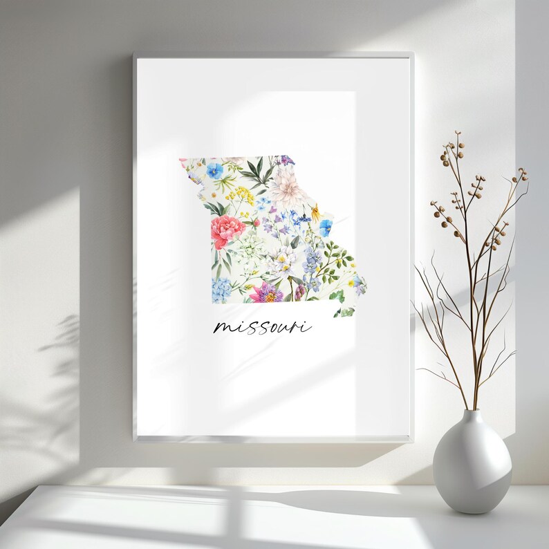 Missouri Floral Map Wall Art Printable, USA State Art, Digital Download ...