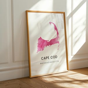Cape Cod Kunst | Digitaler Kunstdruck | Reise inspiriertes Poster | Rosa Aquarell Kunst Cape Cod Massachusetts Bundesstaat Karte | Sofort Download