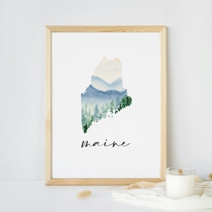 Art mural carte de l'État du Maine | Poster de voyage impression numérique paysage de montagne, cadeau de pendaison de crémaillère | Téléchargement instantané