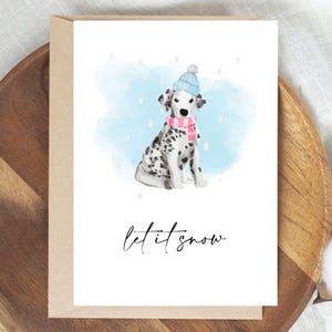 Laissez-le faire neige carte de Noël | Imprimable pour les amoureux des chiens : « Joyeuses Fêtes » avec un bonnet de Noel, un sapin et un cadeau | Téléchargement numérique mignon