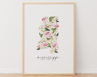 Mississippi State Flower Printable, Magnolia, Digital Download, Custom Size, Southern Floral Wall Decor, 50 States Map, Home Decor
