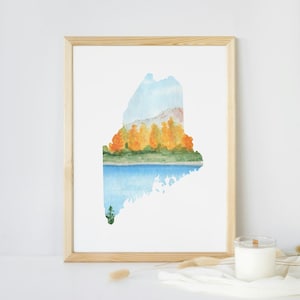 Maine Map Wall Art / Maine Fall Print / Stampa artistica digitale da parete / Poster di viaggio / Maine Wall Art / Poster mappa del Maine / Download immediato