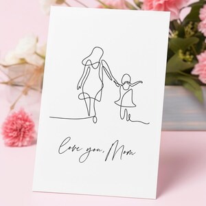 Cartão de Dia das Mães com "Te amo, mãe", design minimalista, download digital, cartão para impressão, presente perfeito para o Dia das Mães