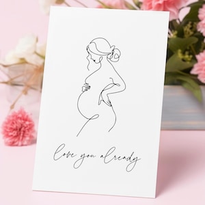 Cartão de Dia das Mães com "Já te amo", design minimalista, download digital, cartão para impressão, presente para futuras mamães, chás de bebê