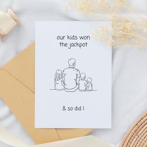 Carte de fête des pères « Nos enfants ont gagné le jackpot et moi aussi » Design minimaliste, téléchargement numérique, carte imprimable, cadeau parfait pour les papas