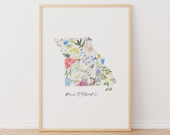 Missouri Floral Map  Wall Art Printable, USA State Art, Digital Download, 50 States Decor, Gift Idea, Custom Size, Floral Home Decor