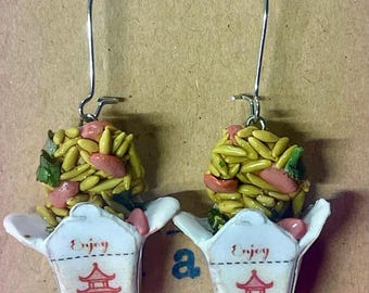 Food Jewelry | Chinese Takeout Earrings | Pork Fried Rice Earrings | Fast Food Earrings | Handmade Gift | Fun Earrings | Cute Earrings