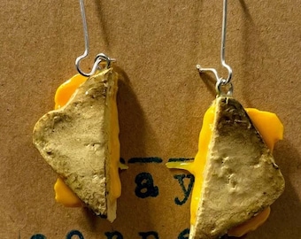 Miniature Food Jewelry | Grilled Cheese Slice Food Earrings | Polymer Clay Sculpted Food | Handcrafted Gift| Fake Food
