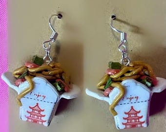 Miniature Food Jewelry | Chinese Takeout Lo Mein Food Earrings | Fake Food | Handmade Gift | Dinner Earrings | Fun Earrings | Cute Earrings