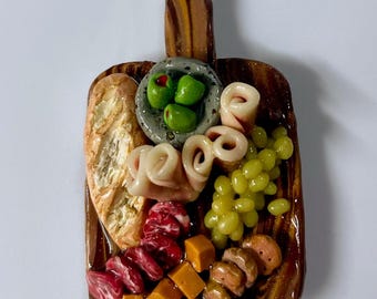 Handmade Charcuterie Board Food Fridge Magnet | Italian Bread, Polymer Clay Food Decor