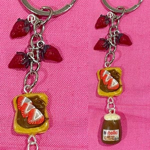 Miniature Food Keychain | Strawberry & Nutella Sandwich Food Keychain | Fun Keychains | Dessert Keychain | Handmade Gift |Fake Food |
