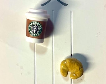 Coffee & Croissant Food Pin Set | Handmade Backpack Accessory