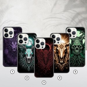 Mörk fantasi mobilskal med djurskalle för iPhone 16e, 15, 14, 13, 12, 11, Google Pixel 9 Pro, 8, 7A, Samsung S25 edge, S24 FE, A71, A36