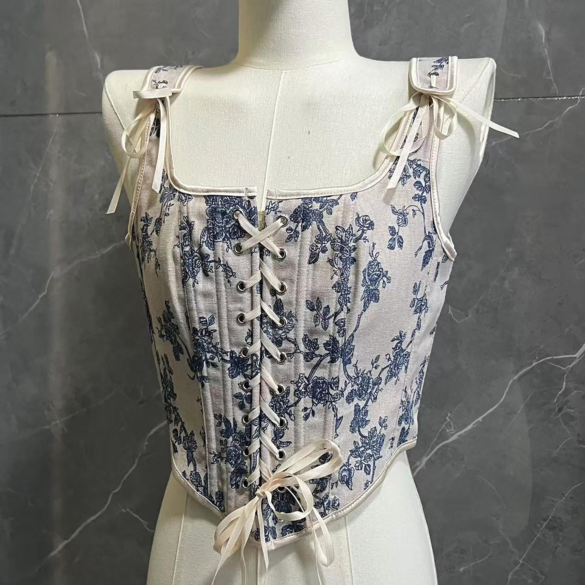 KUOSE Renaissance korset voor dames, top met bloemenprint
