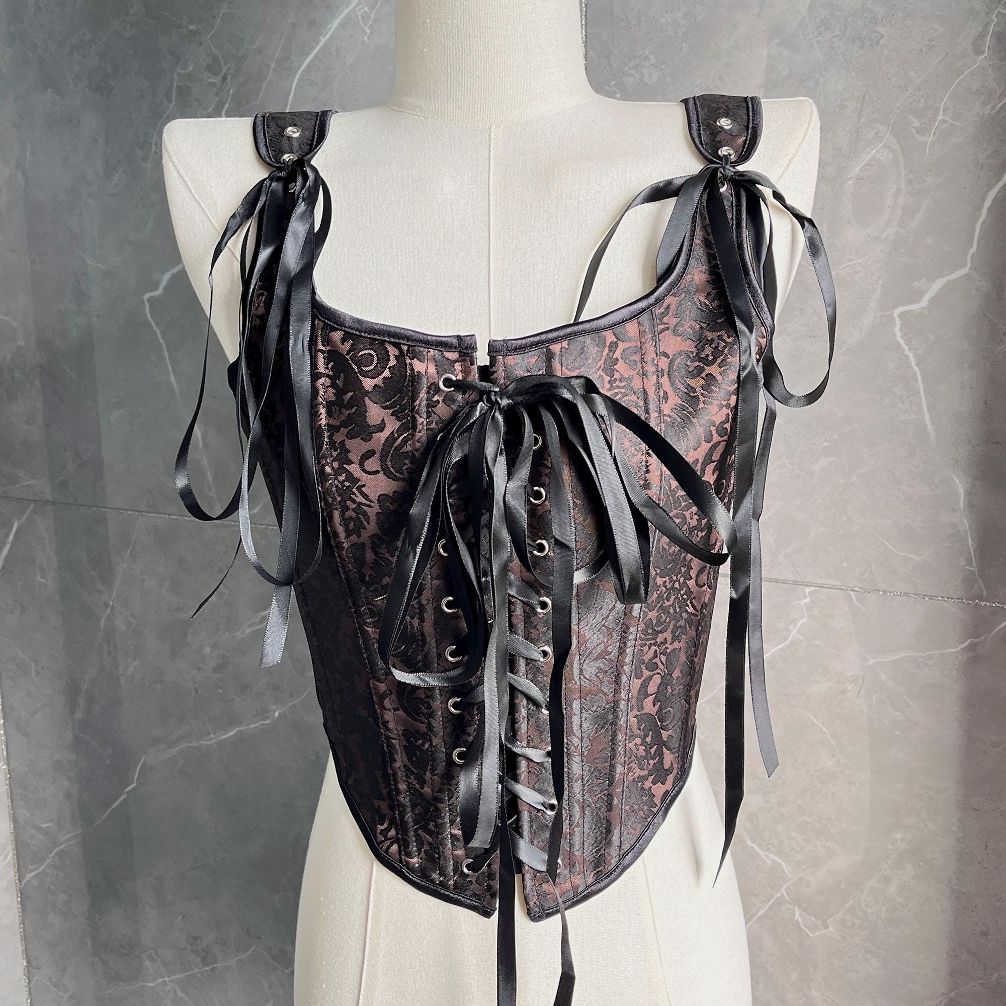 Victorian corset, lace-up corset, Renaissance corset, princess crop top, vintage oil painting corset, embroidered camisole