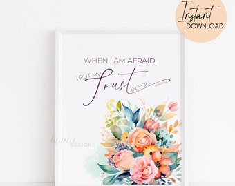 Salmo 56:3 Arte de pared del versículo bíblico, cuando tengo miedo, pongo mi confianza en ti Arte de pared imprimible, texto del año JW 2024