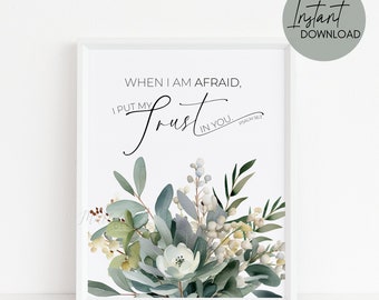 Salmo 56:3 Arte de pared del versículo bíblico, cuando tengo miedo, pongo mi confianza en ti Arte de pared imprimible, texto del año JW 2024