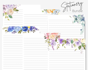 Lined Floral Stationery, Letter Writing Stationery, Printable Stationery