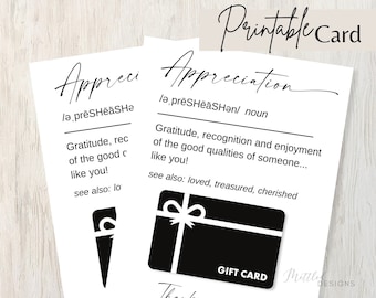 Thank You Gift Card Holder, Digital Download Appreciation Greeting Gift Card