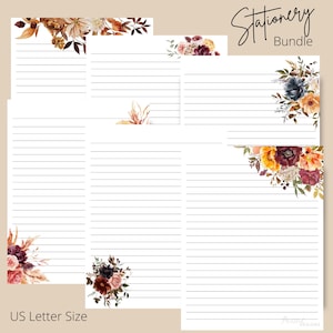 Papelería floral forrada de otoño, papelería para escribir cartas, papelería imprimible de otoño