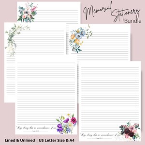 May include: A set of four printable stationery sheets featuring floral designs and the quote "Keep doing this in remembrance of me."  The sheets are available in lined and unlined versions and in US Letter and A4 sizes.