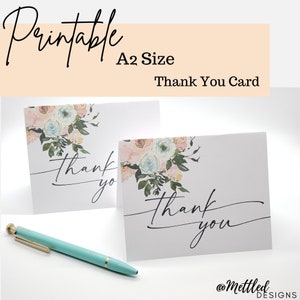 Printable Thank You Greeting Cards, Floral Thank You Card, Digital Download Greeting Card
