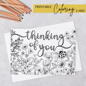 Carte de coloriage florale imprimable, carte de coloriage adulte et enfant en téléchargement numérique