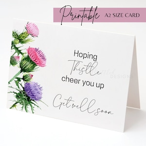 Carte imprimable Get Well Soon, carte de voeux d'encouragement, carte de chardon se sentir mieux