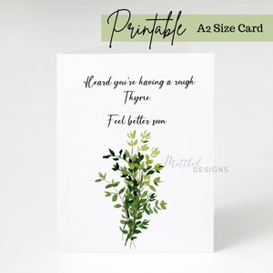 Carte imprimable Get Well Soon, carte de voeux d'encouragement, carte Thym Feel Better