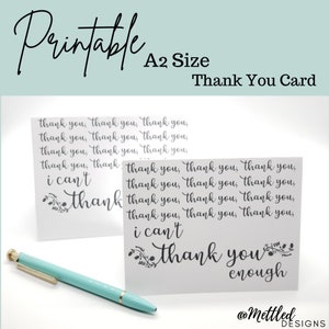 Printable Thank You Greeting Cards, Digital Download Thank You Greeting Card