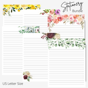 Lined Floral Stationery, Letter Writing Stationery, Printable Stationery