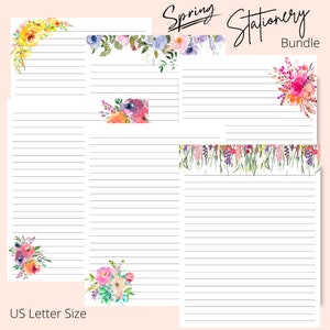 Papelería floral de primavera forrada, papelería para escribir cartas, papelería imprimible