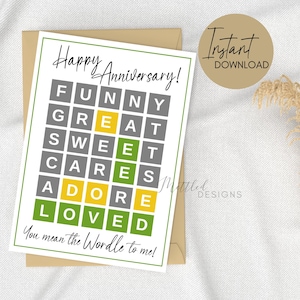 Wydrukuj Wordle Inspired Anniversary Greeting Card, Pobierz cyfrowo Kartkę z życzeniami na rocznicę Wordle