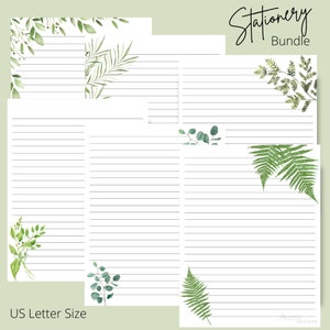 Lined Greenery Stationery, Foliage Letter Writing Stationery, Printable Stationery