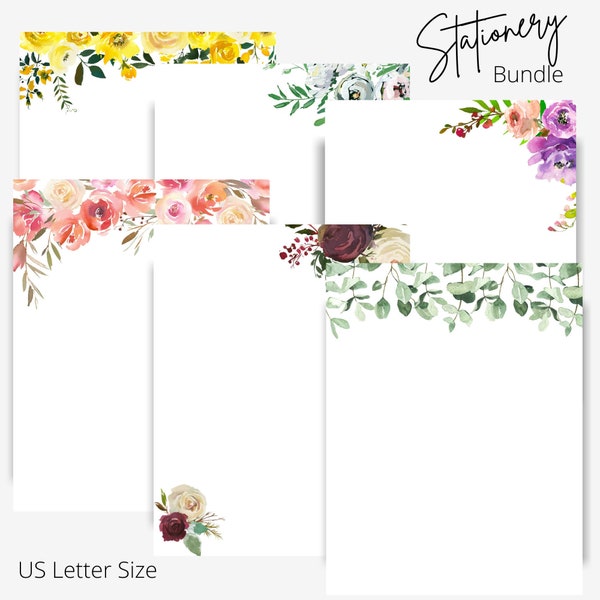 Unlined Floral Stationery, Letter Writing Stationery, Printable Stationery