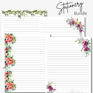 Lined Floral Stationery, Letter Writing Stationery, Printable Stationery