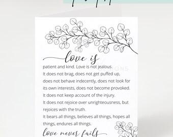 NWT 1 Corinthians 13:4-8 Printable Greeting Card, Digital Download Love Never Fails Card