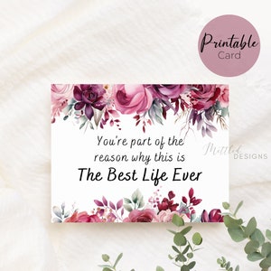 Biglietto d'auguri stampabile JW Best Life Ever, Biglietto d'auguri floreale per il download digitale Best Life Ever