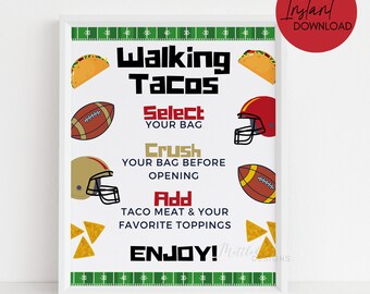 Super Bowl 2024 Walking Tacos Sign, Printable Walking Tacos Bar Sign