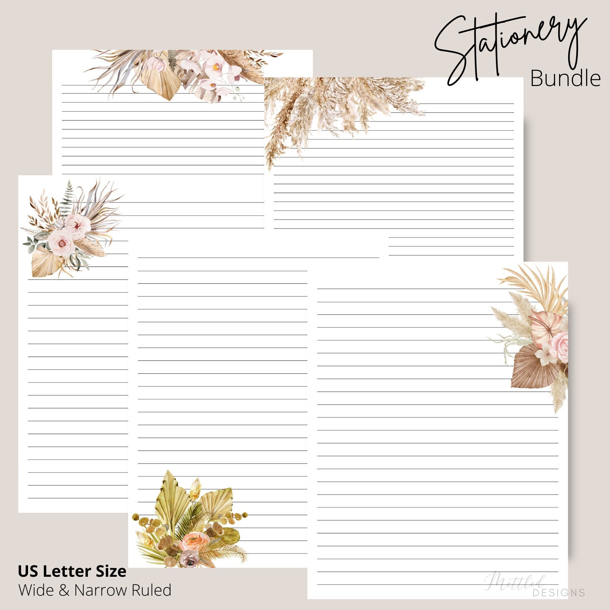 Floral Stationery Paper for Writing Letters, Printing (8.5 x 11 In, 10 –  Pipilo Press