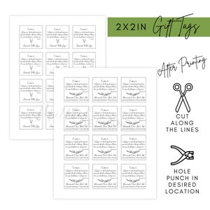 May include: Two sheets of white gift tags with black text and graphics. The tags are labeled "Homemade Citrus Herb Salt" and include a quote. Instructions for cutting and hole punching are also shown.
