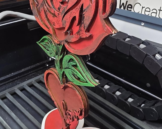 Handcrafted Rose & Heart Wooden Decor – Valentine’s Gift