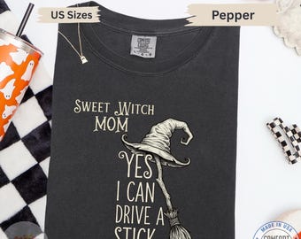 Sweet Witch Mom Shirt Broomstick Graphic Comfort Colors Pepper Tee Halloween Gift For Her