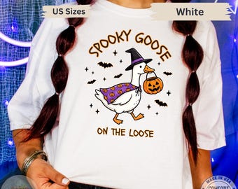 Spooky Goose Halloween Shirt, Witch Hat Goose Tee, Pumpkin Jack-o-lantern Comfort Colors