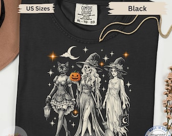 Skeleton Witch Halloween Shirt Gothic Cottagecore Coven Comfort Colors Tee