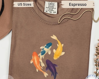 Japanese Koi Fish Watercolor T-Shirt, Minimalist Nature Graphic Tee